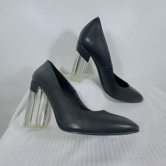 Miista Leather Black Pump Lucite Block Heel Modern Minimalist Size 40 EU (US 9) - Picture 3 of 14